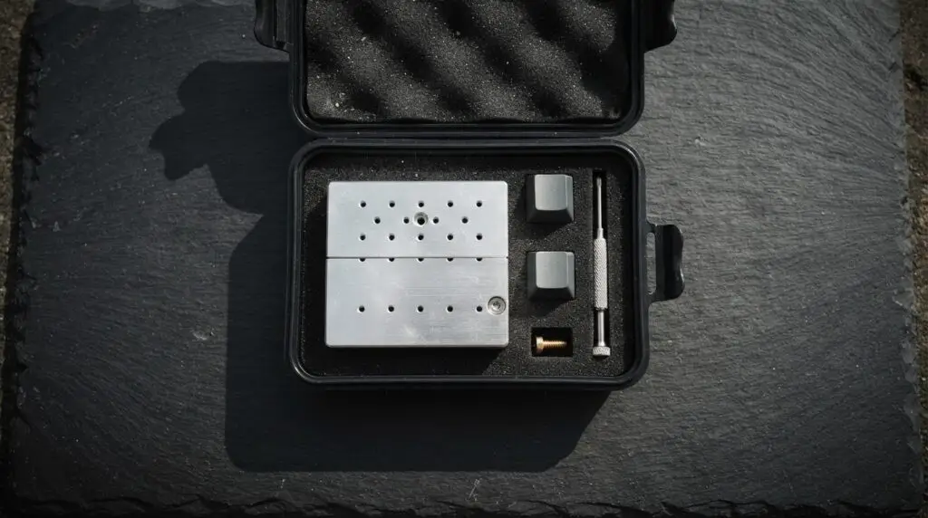 A machined aluminium block and tools in a black case on dark slate, the cover for the course Build a Custom GPT for Your Business in 60 Minutes